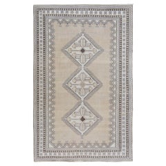 Geometric Open Field Hamadan Old and Worn Down Persian Hand Knotted Oriental Rug