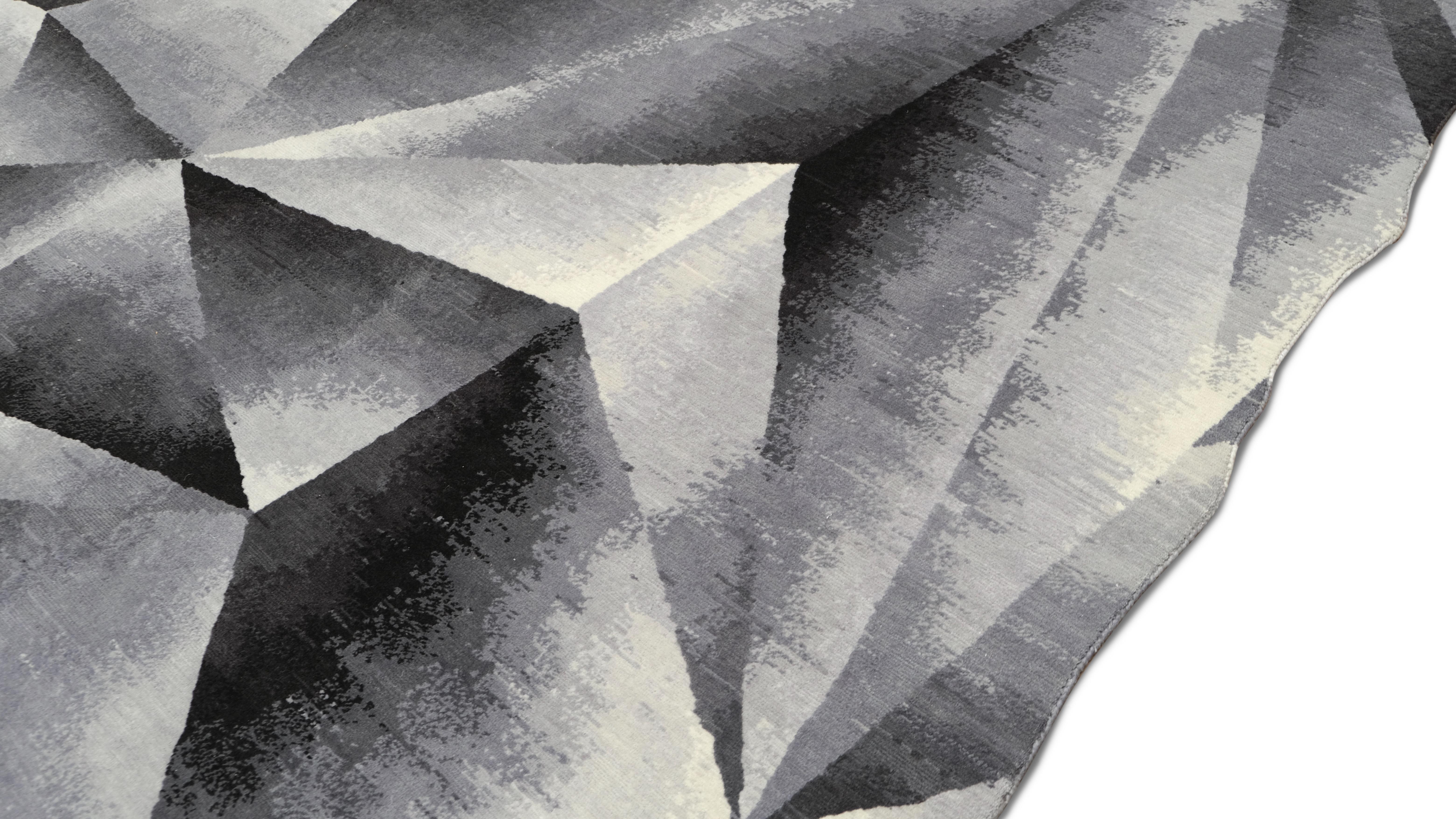 Geometrischer organisch geformter handgeknüpfter Wollteppich 8'10''x11'10'' (Moderne) im Angebot