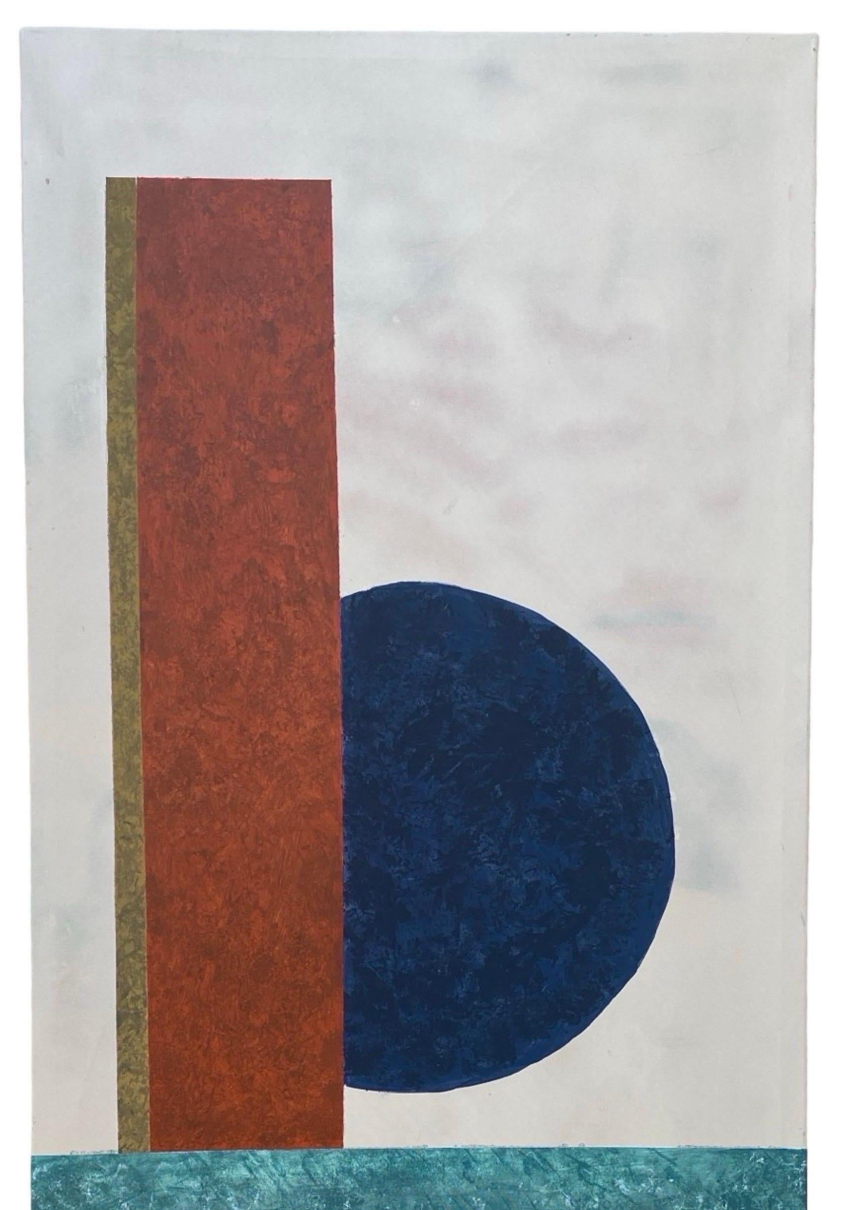 Moderne Peinture originale contemporaine géométrique marine, rouille, sarcelle par George Machado en vente