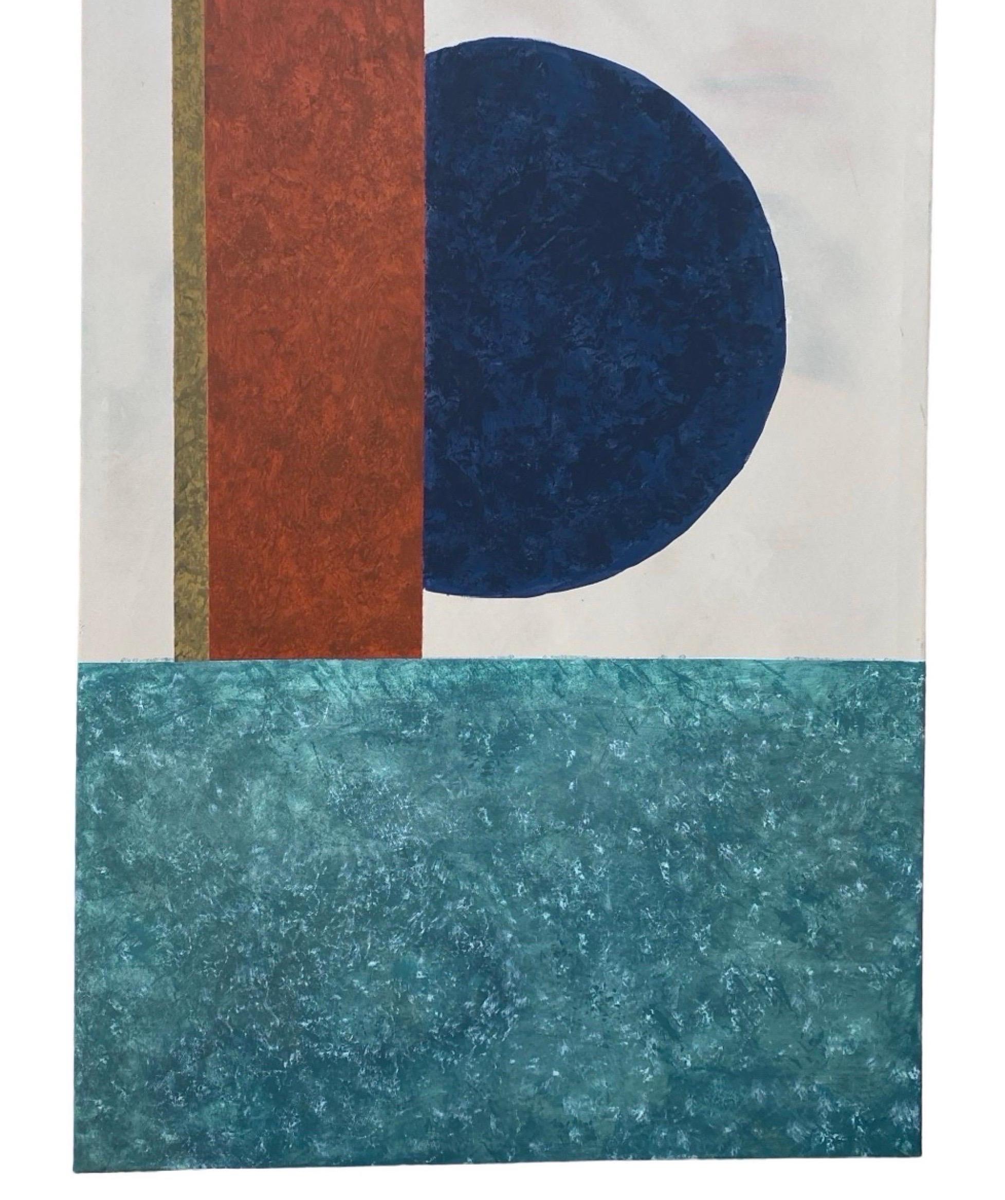 Américain Peinture originale contemporaine géométrique marine, rouille, sarcelle par George Machado en vente
