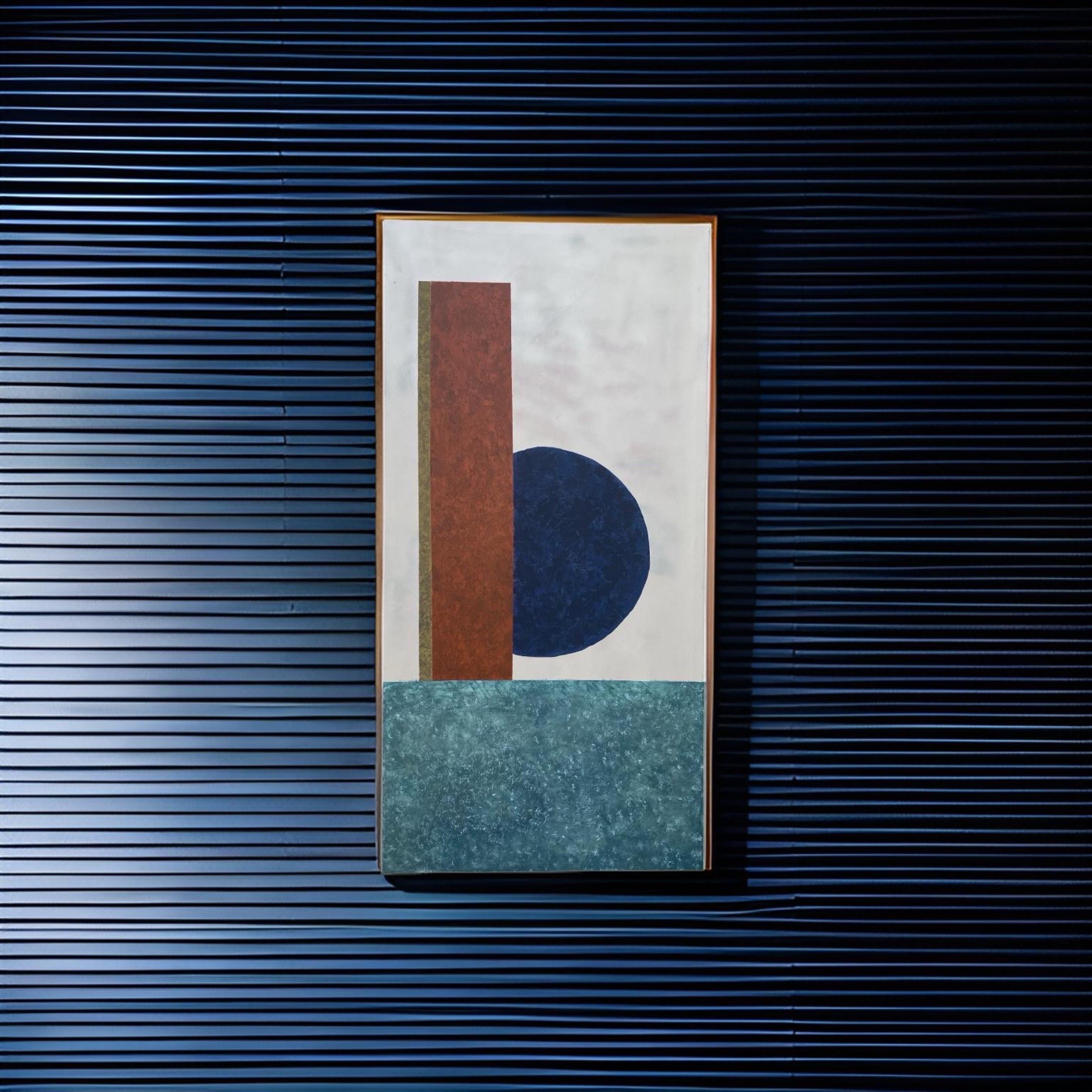 Peinture originale contemporaine géométrique marine, rouille, sarcelle par George Machado Bon état - En vente à Palm Springs, CA