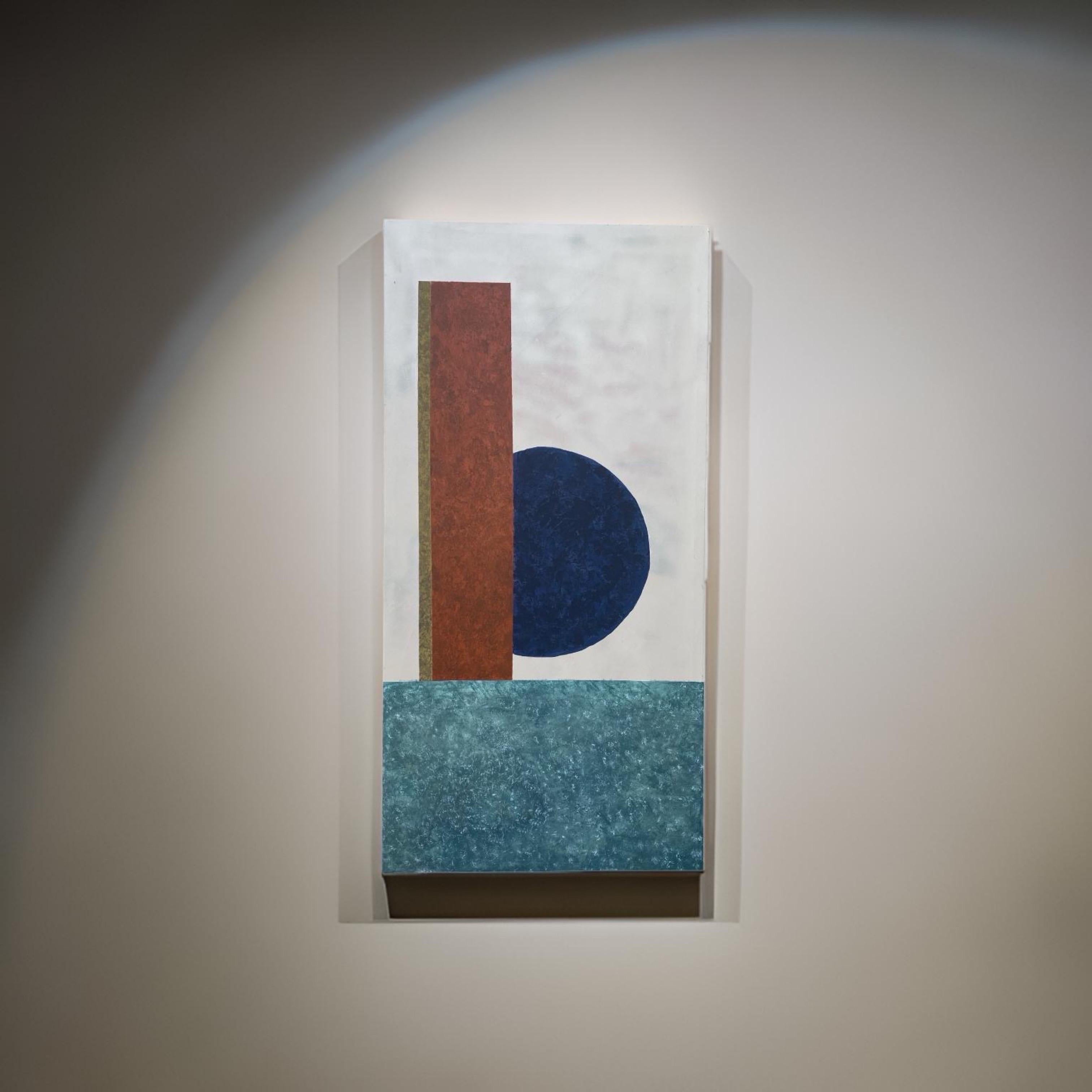 Peinture originale contemporaine géométrique marine, rouille, sarcelle par George Machado en vente 1