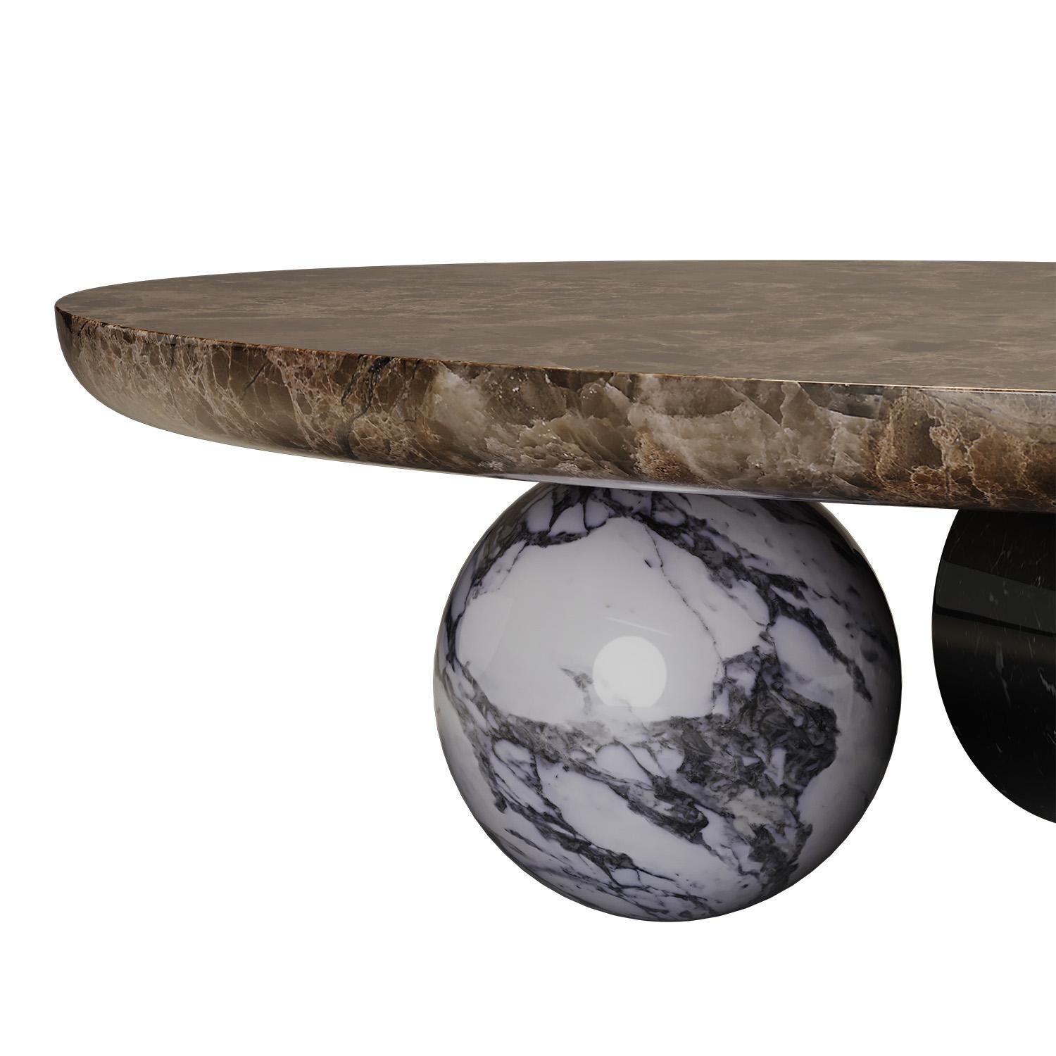 Modern Geometric Oval Ravel Coffee Table in Mix Marbles by Mavo Atelier Handmade For Sale