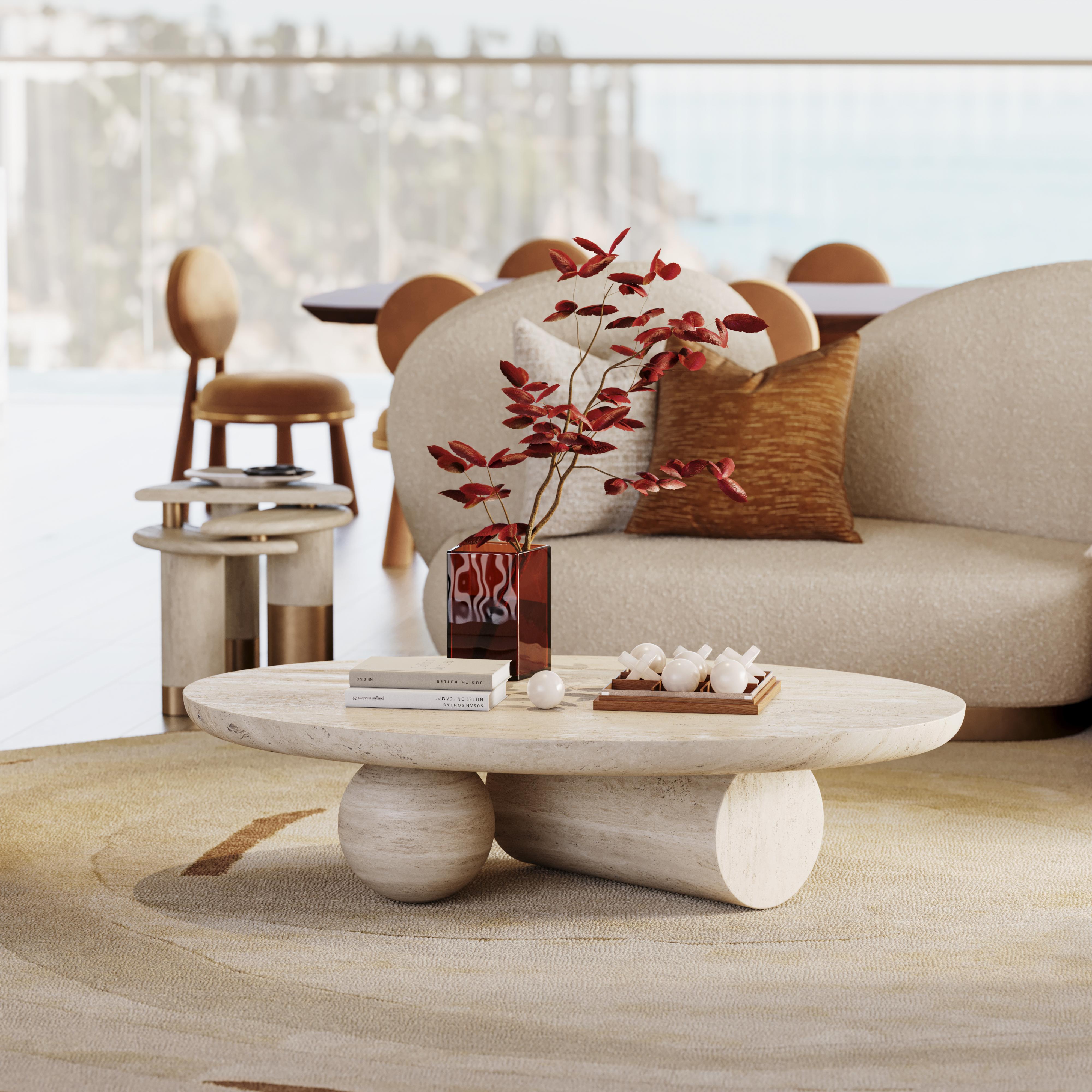 Hand-Crafted Geometric Oval Ravel Coffee Table in Mix Marbles by Mavo Atelier Handmade For Sale