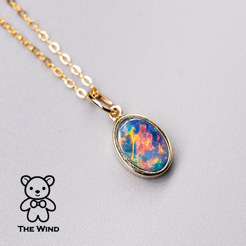Pendentif en or jaune 14 carats avec opale doublet australienne de forme ovale géométrique en vente 2
