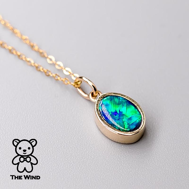 Pendentif en or jaune 14 carats avec opale doublet australienne de forme ovale géométrique en vente 3