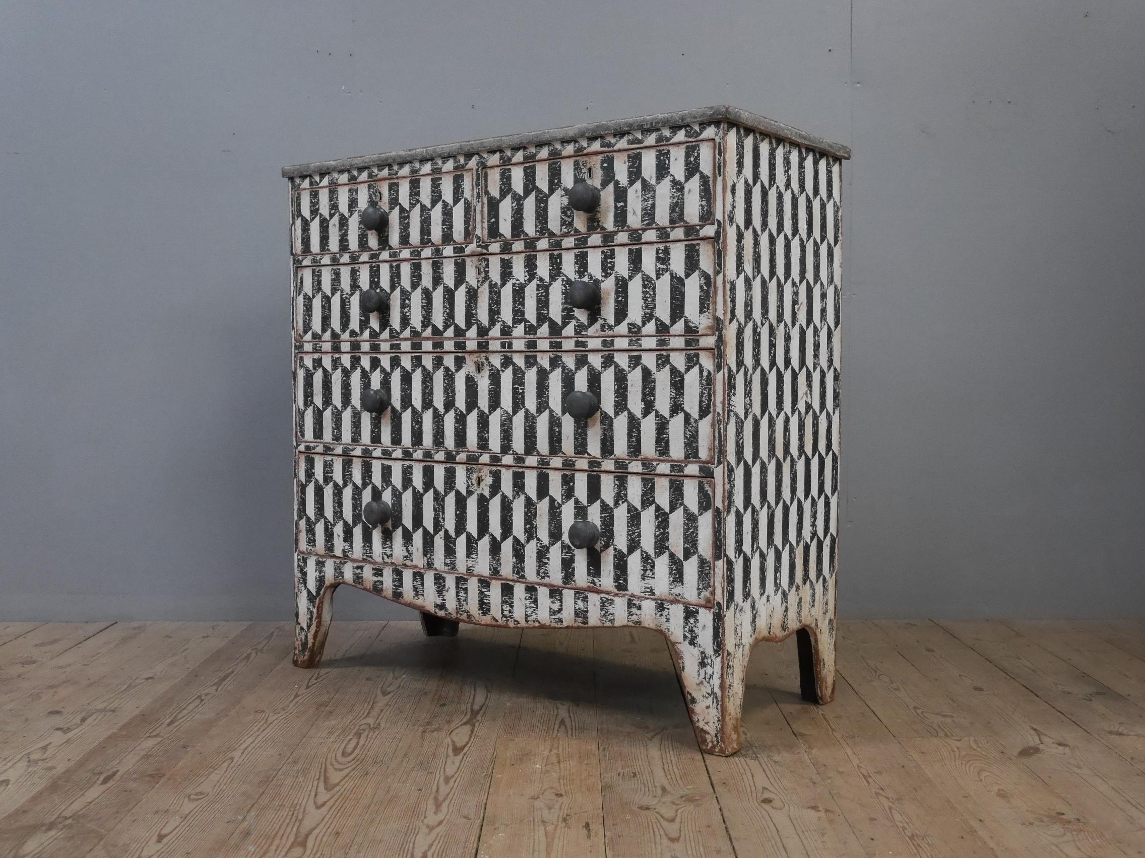 Geometric Painted Georgian Chest In Good Condition For Sale In Downham Market, GB