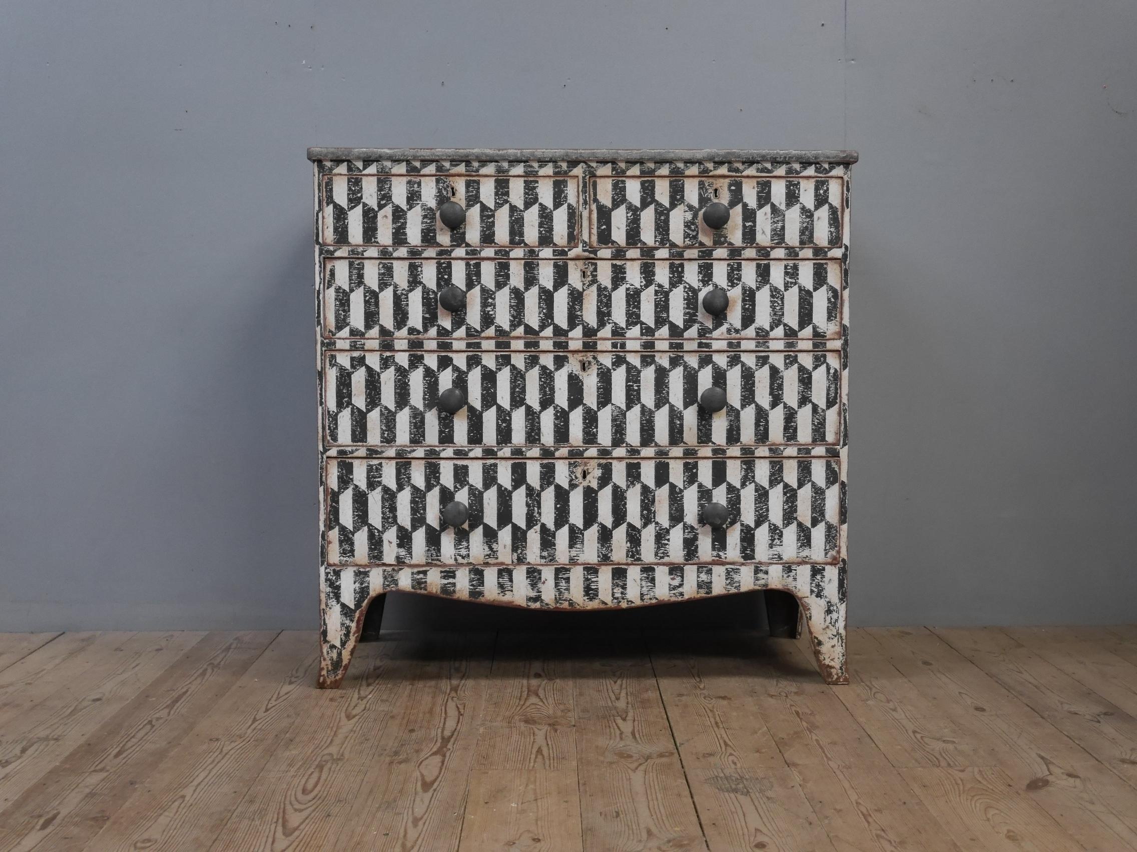 Geometric Painted Georgian Chest For Sale 1
