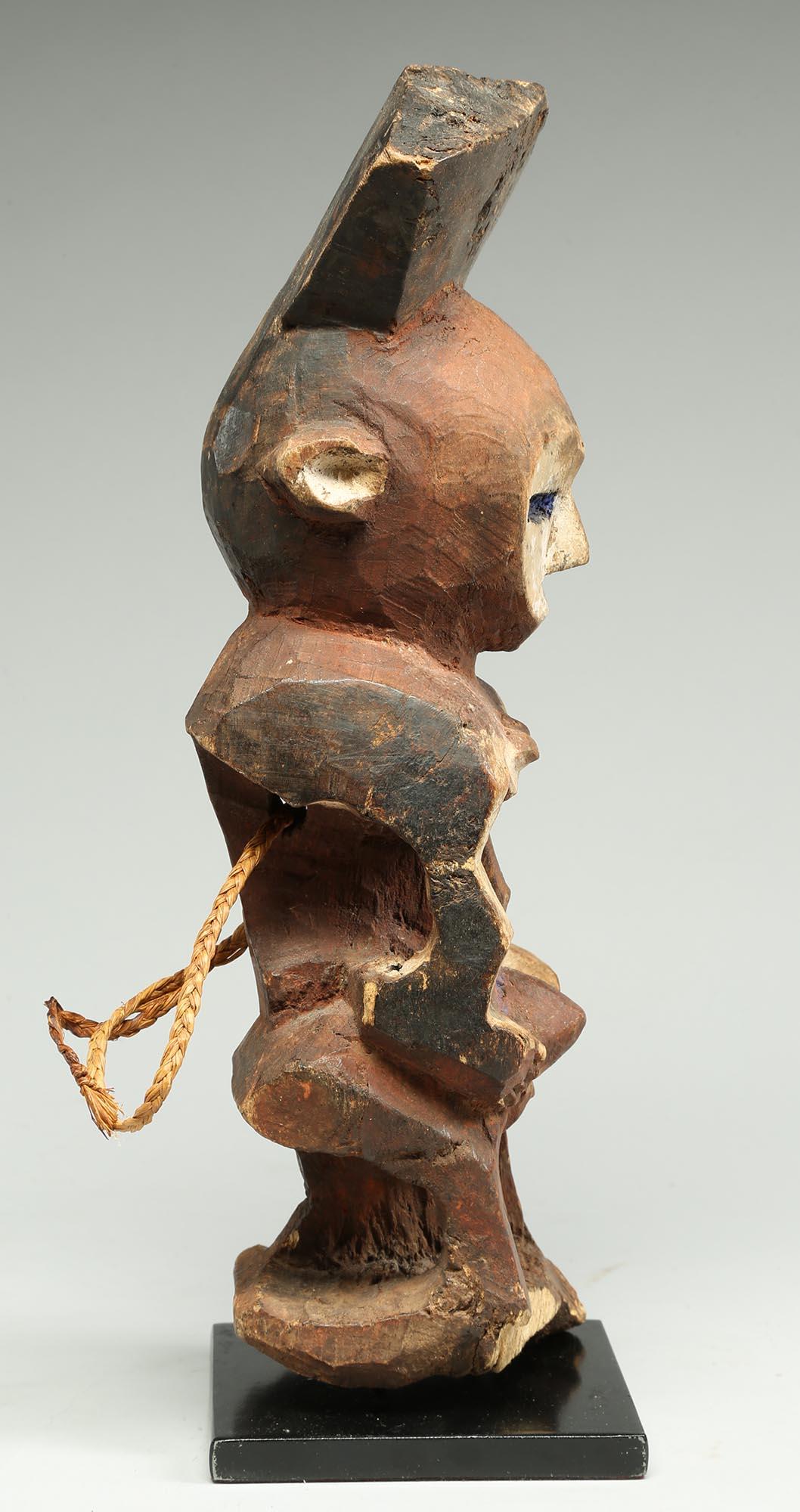 Hand-Carved Geometric Painted Standing Mbole Figure, DRC, Early 20th Century Cubist Form