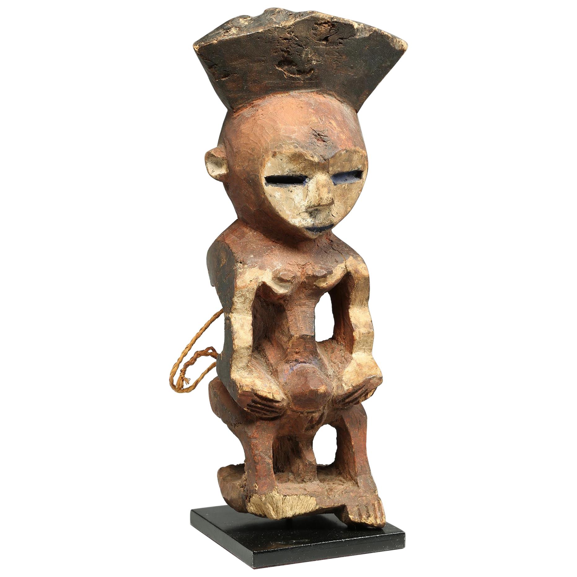 Geometric Painted Standing Mbole Figure, DRC, Early 20th Century Cubist Form For Sale