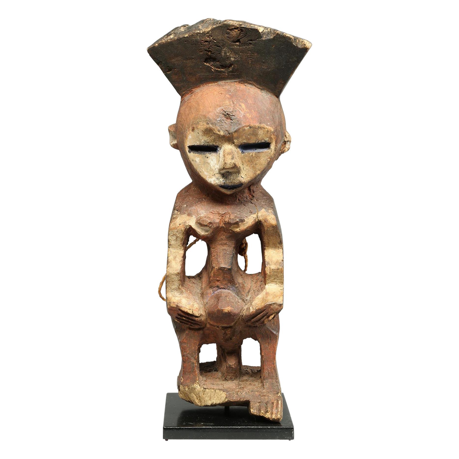Geometric Painted Standing Mbole Figure, DRC, Early 20th Century Cubist Form