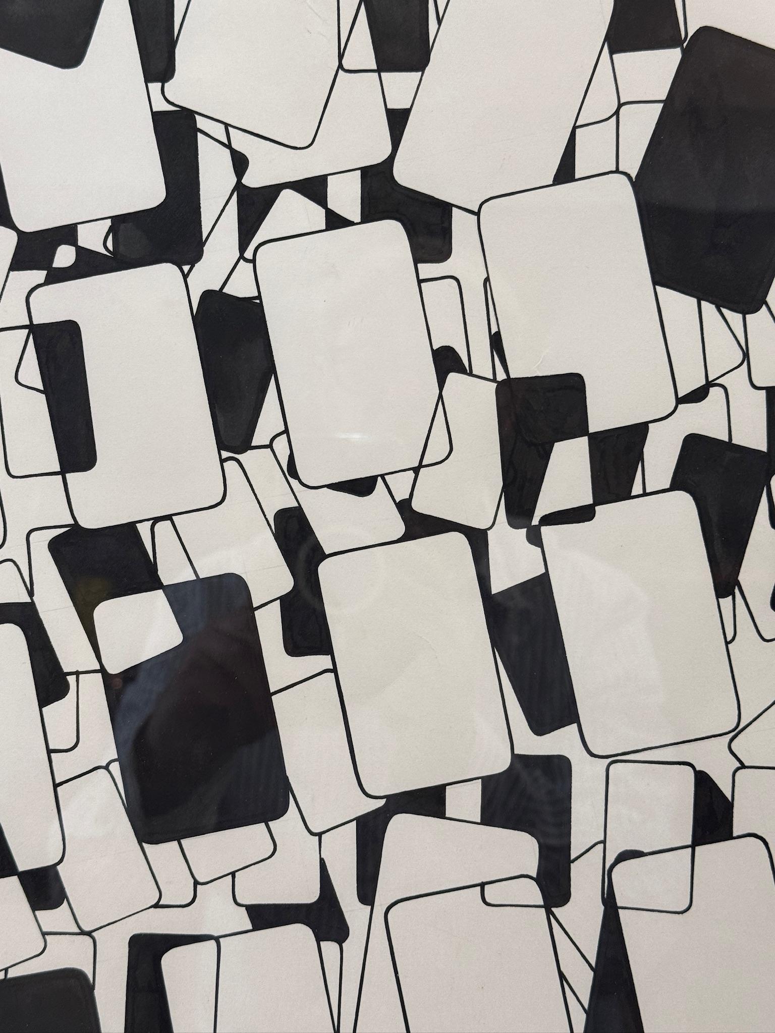 This Elise Speights Painting in black and white is a striking piece of abstract art, showcasing the artist's skill in creating dynamic compositions through geometric forms. Elise Speights is an accomplished artist, known for her mastery of