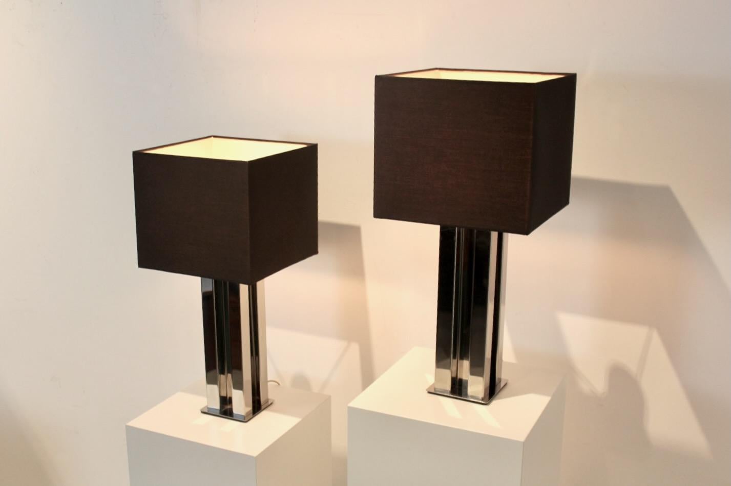 Geometric pair of Chrome Mid-century Boulanger Table Lamps For Sale 5