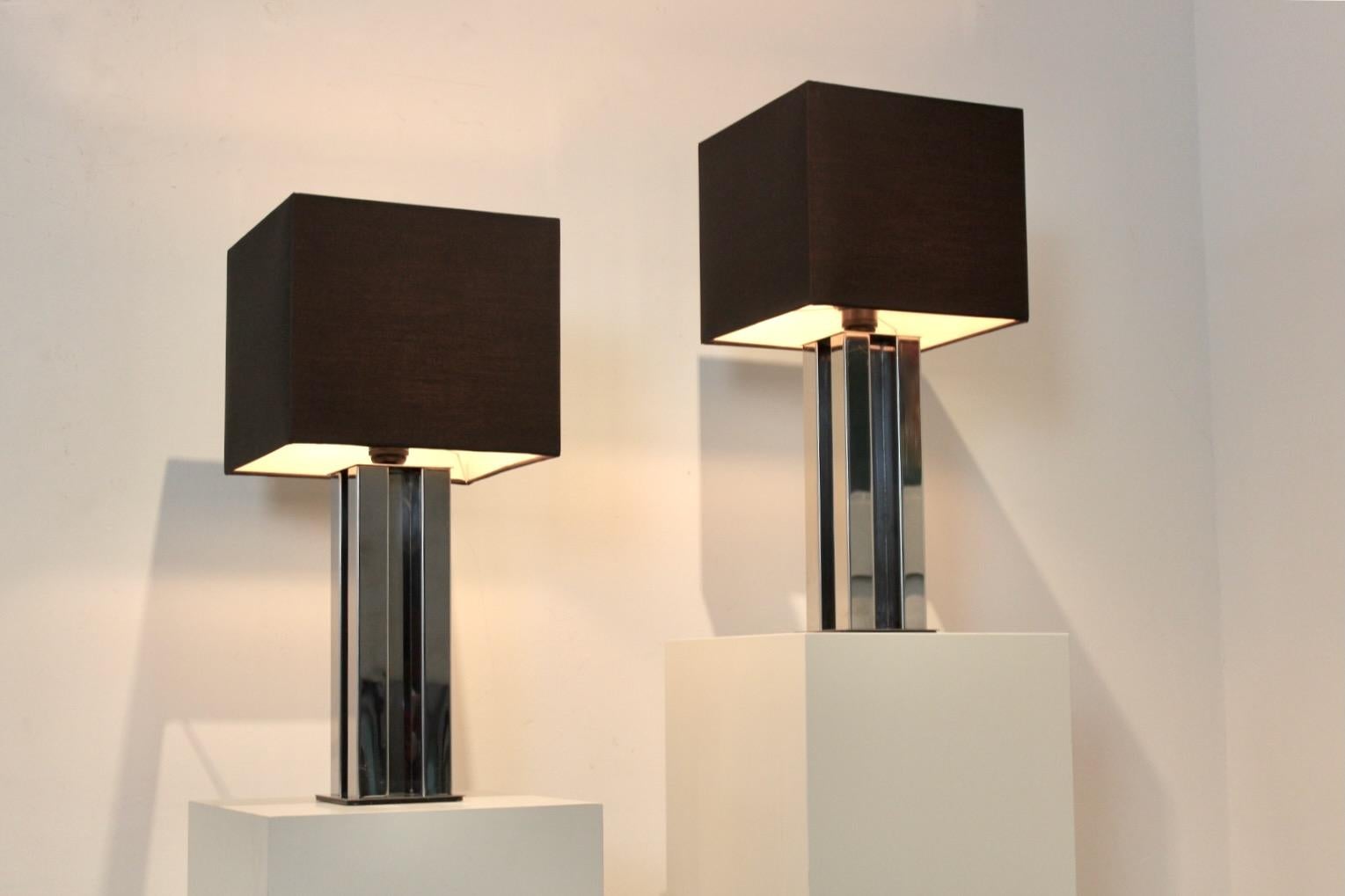 Geometric pair of Chrome Mid-century Boulanger Table Lamps For Sale 6