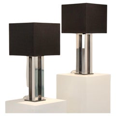Geometric pair of Chrome Mid-century Boulanger Table Lamps