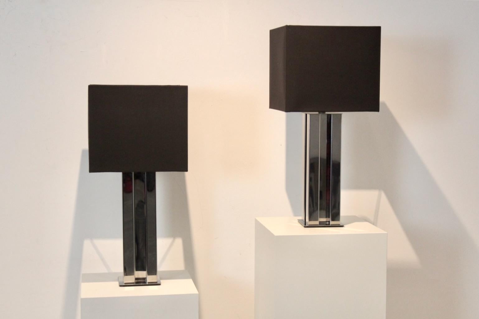 Geometric pair of Chrome Mid-century Boulanger Table Lamps In Good Condition For Sale In Voorburg, NL