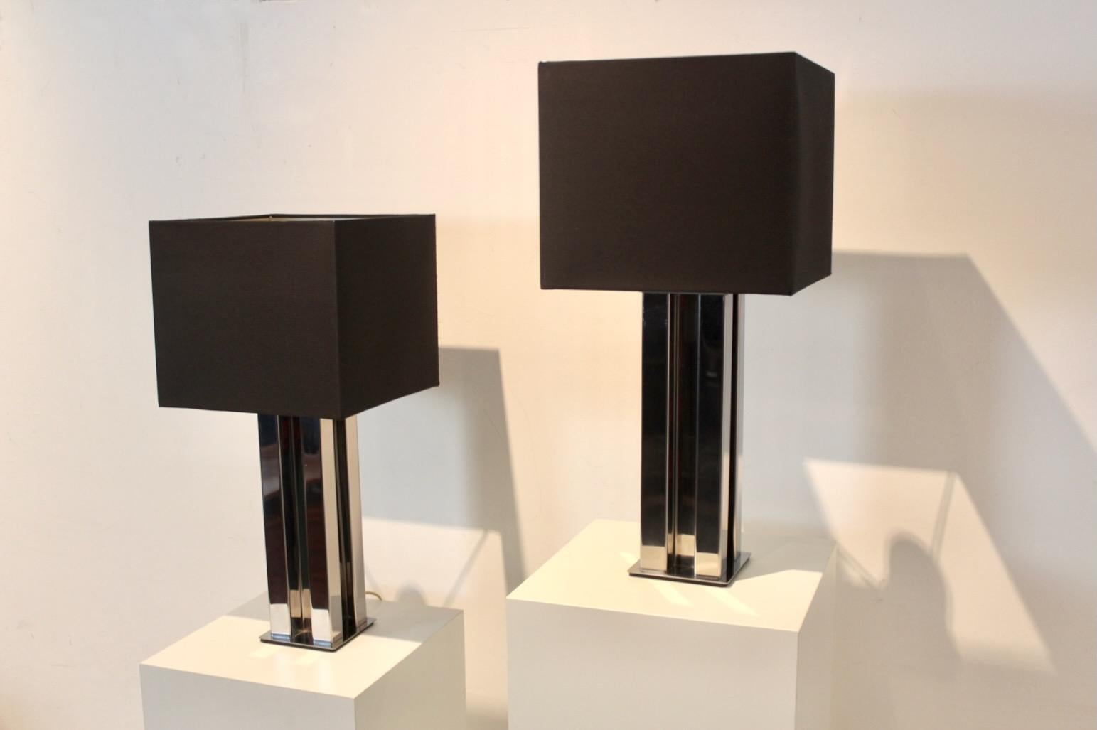20th Century Geometric pair of Chrome Mid-century Boulanger Table Lamps For Sale