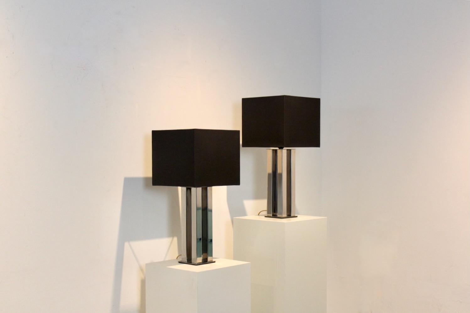 Geometric pair of Chrome Mid-century Boulanger Table Lamps For Sale 1