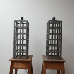 Geometric Pair of German Metal Table Lamps