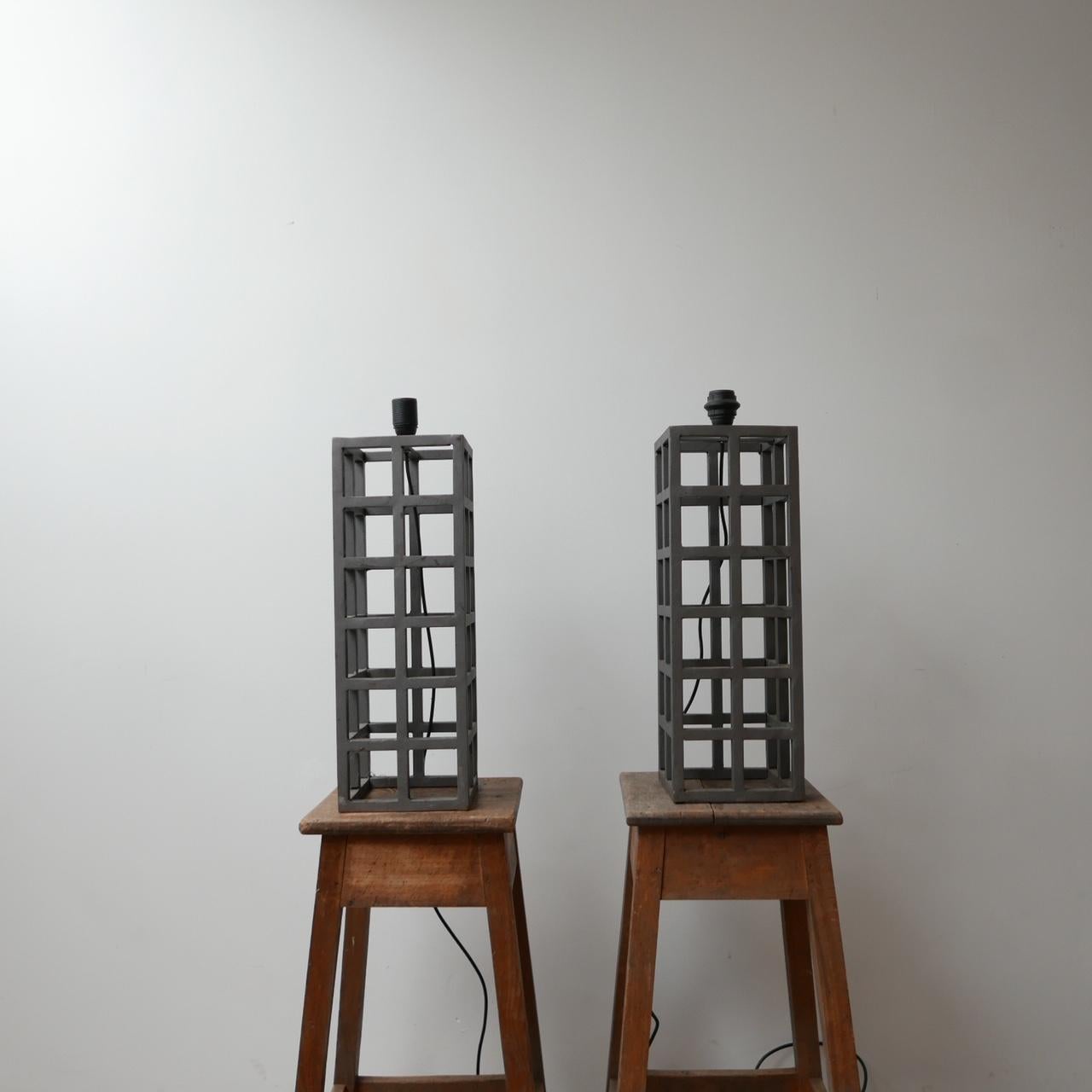 Geometric Pair of German Metal Table Lamps For Sale 2