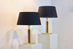 Geometric pair of Mid-century Modern Brass Boulanger Table Lamps