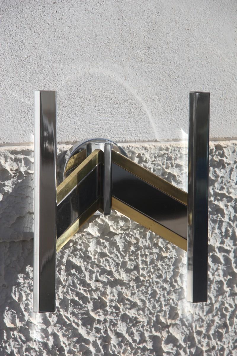 Geometrisches Paar Wandleuchter Metall Chrom Messing Sciolari Italienisches Design, 1970er Jahre im Angebot 4