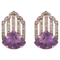 Geometric Palace Inspired Diamond & Amethyst Earrings