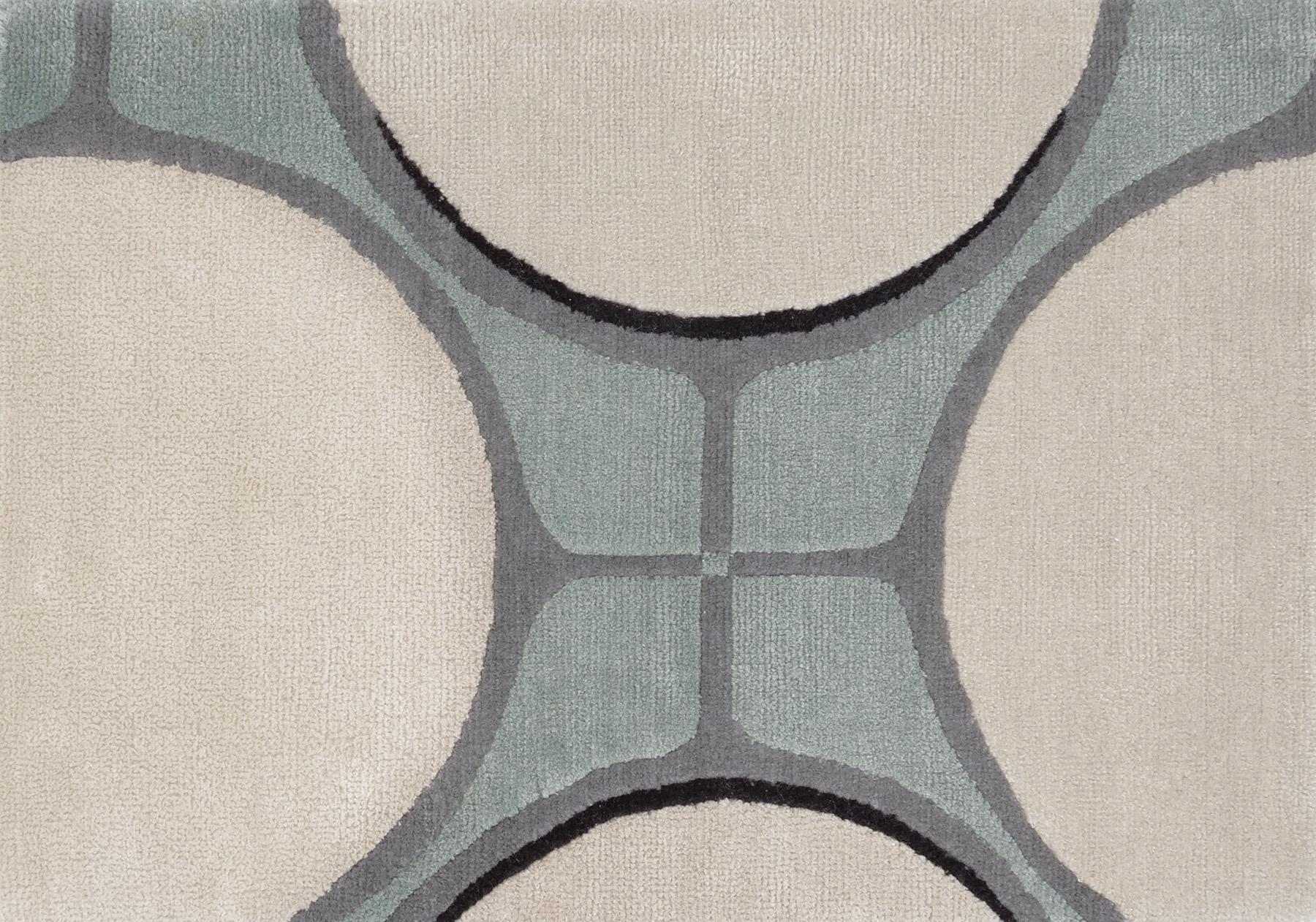 Geometric Pattern Beige Blue Modern Rug for Living Room, Sacre-Coeur, in Stock For Sale 3