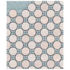 Geometric Pattern Beige Blue Modern Rug for Living Room, Sacre-Coeur, in Stock