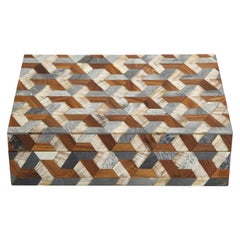 Geometric Pattern Bone and Wood Inlay Box