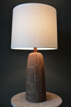 Geometric Pattern Incised Stoneware Table Lamp, circa 1960