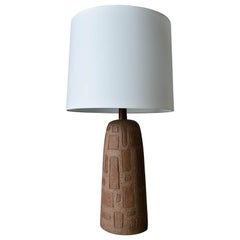 Geometric Pattern Incised Stoneware Table Lamp, circa 1960