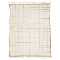 Geometrischer Wollteppich im marokkanischen Stil, handgefertigt in Elfenbein