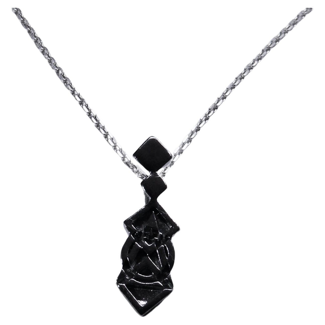 Geometric pattern Pendant A, Sterling Silver, Black Rhodium-Plated For Sale