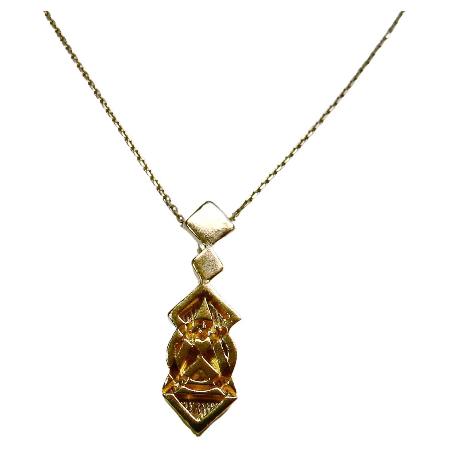 Geometric pattern Pendant A, Sterling Silver, Yellow Gold-Plated For Sale