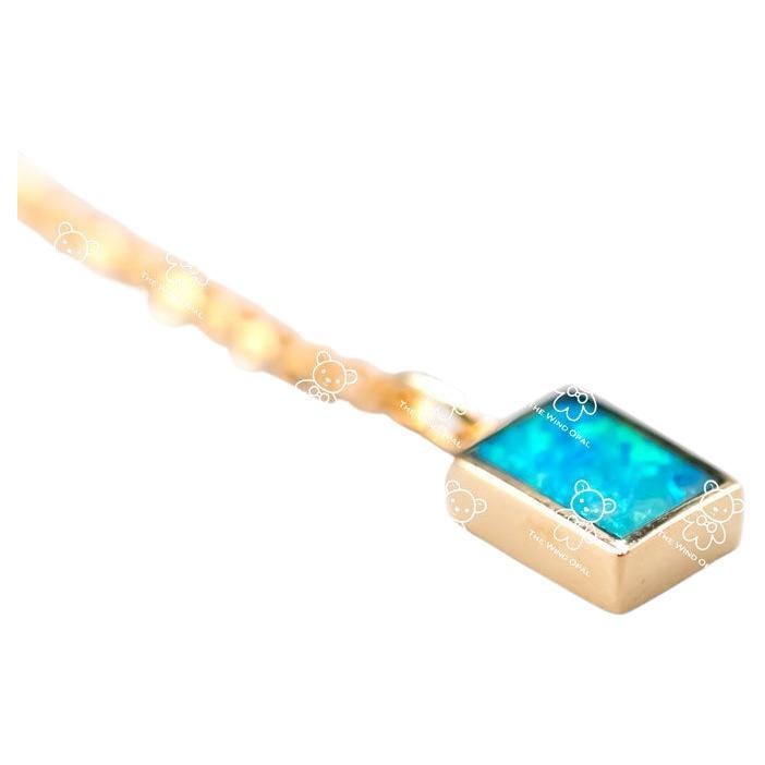 Geometric Pattern Rectangle Australian Doublet Opal Necklace 14k Yellow Gold