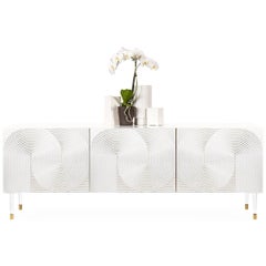 Geometric Pattern Side Board in White Satin Lacquer