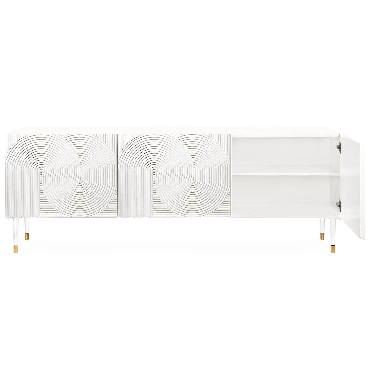 Contemporary Geometric Pattern Side Board in White Satin Lacquer For Sale