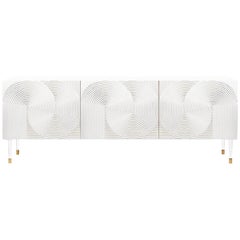 Geometric Pattern Side Board in White Satin Lacquer