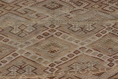 Geometric Pattern Turkish Vintage Flatweave Kilim Rug in Ivory and Brown