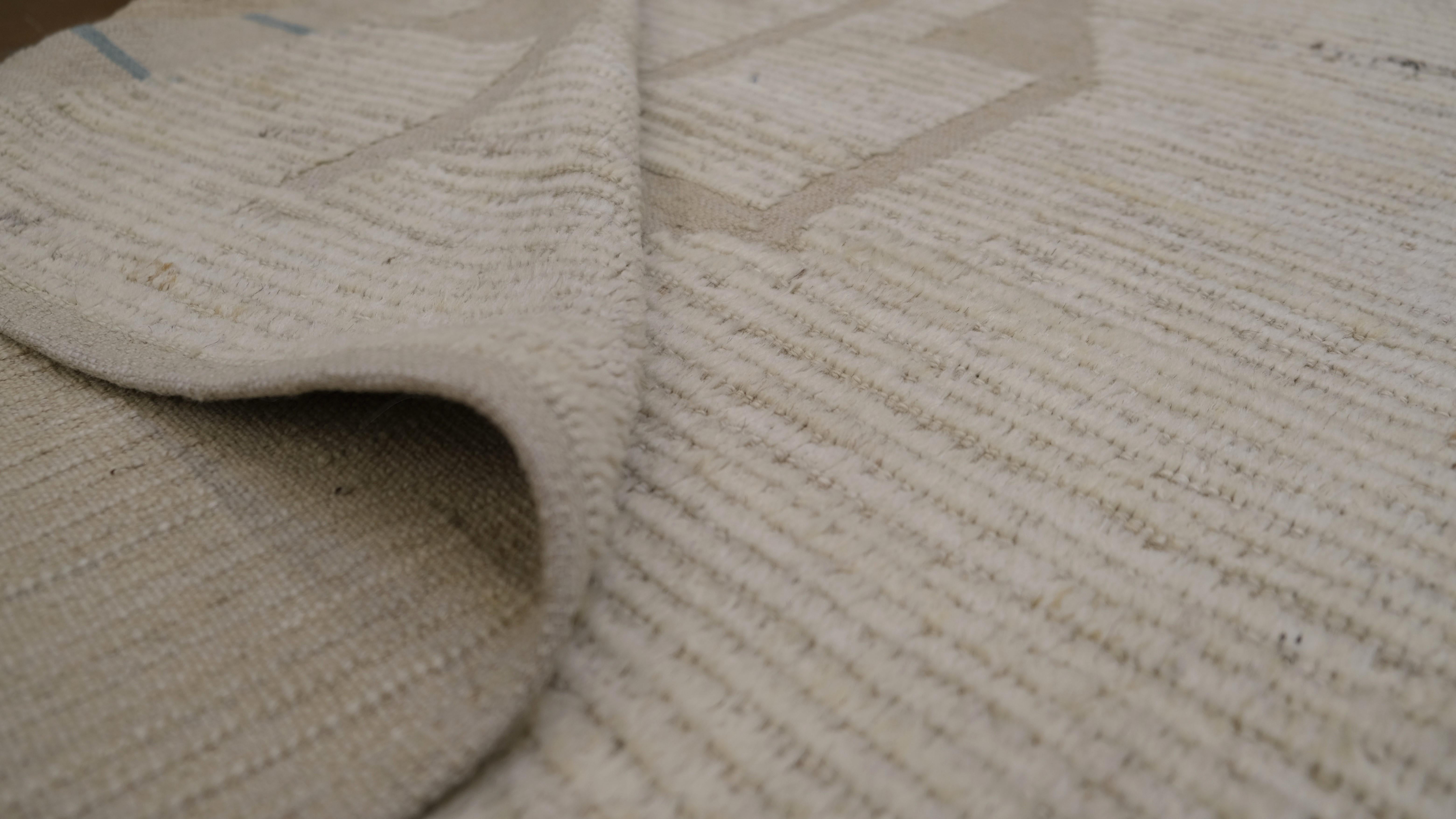 Hand-Knotted Geometric Pattern with subtle Abstract Linear Motifs Ivory Wool Rug 9'4''x11'8'' For Sale
