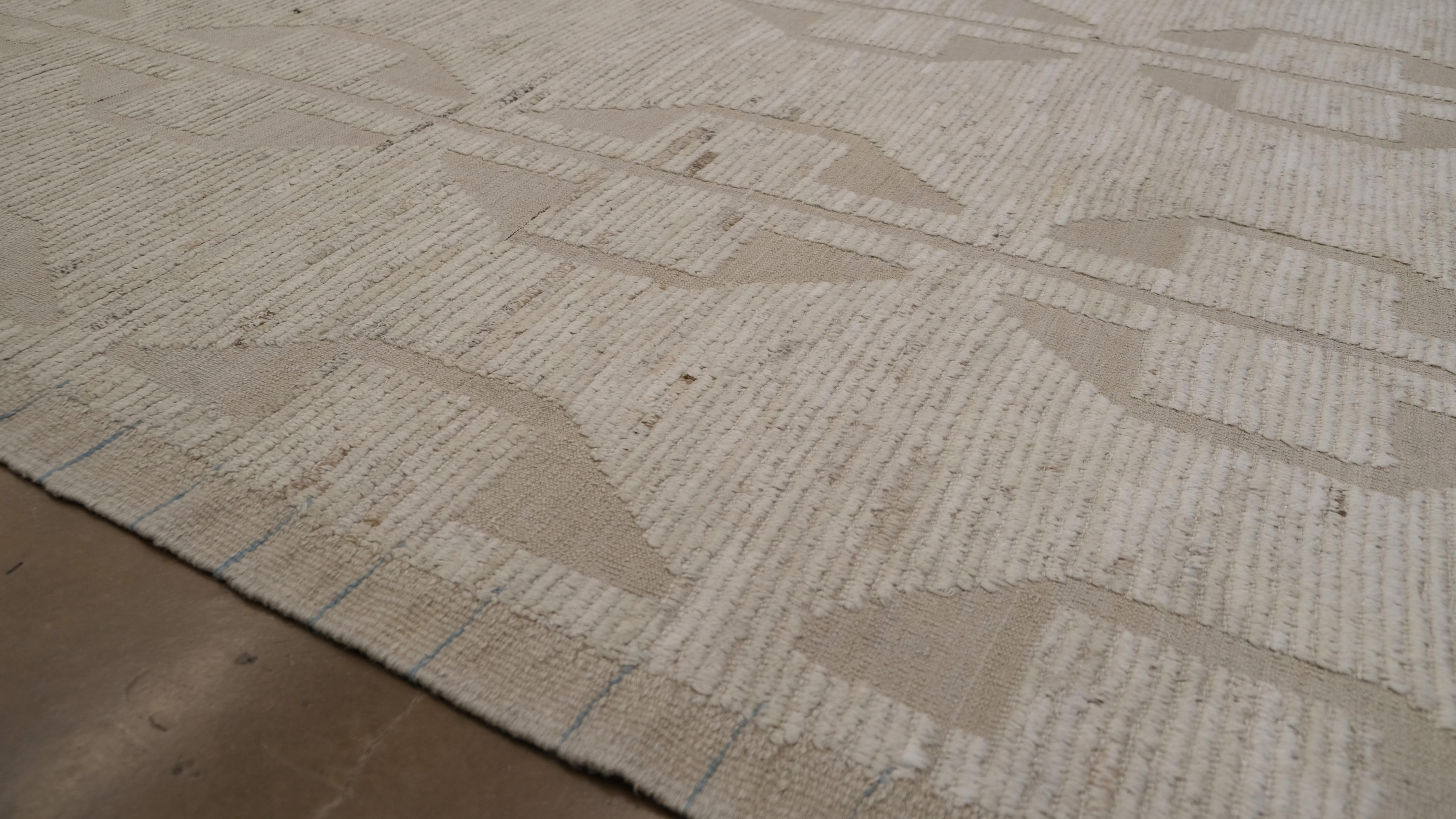 Geometric Pattern with subtle Abstract Linear Motifs Ivory Wool Rug 9'4''x11'8'' For Sale 1