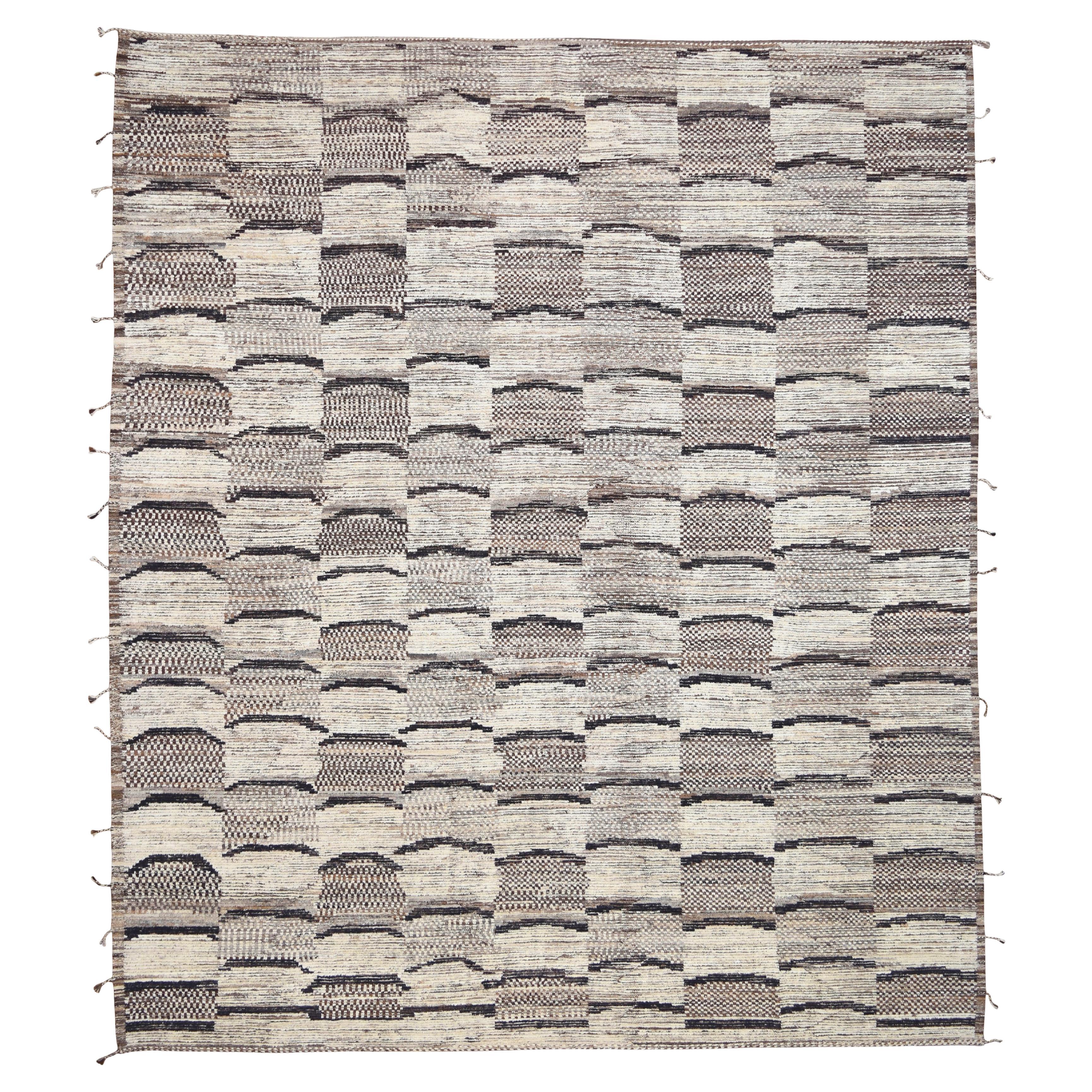 Tappeto in lana nero avorio marrone con motivi geometrici e texture  12'8''x14'9''