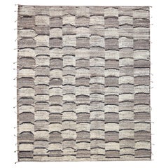 Tappeto in lana nero avorio marrone con motivi geometrici e texture  12'8''x14'9''