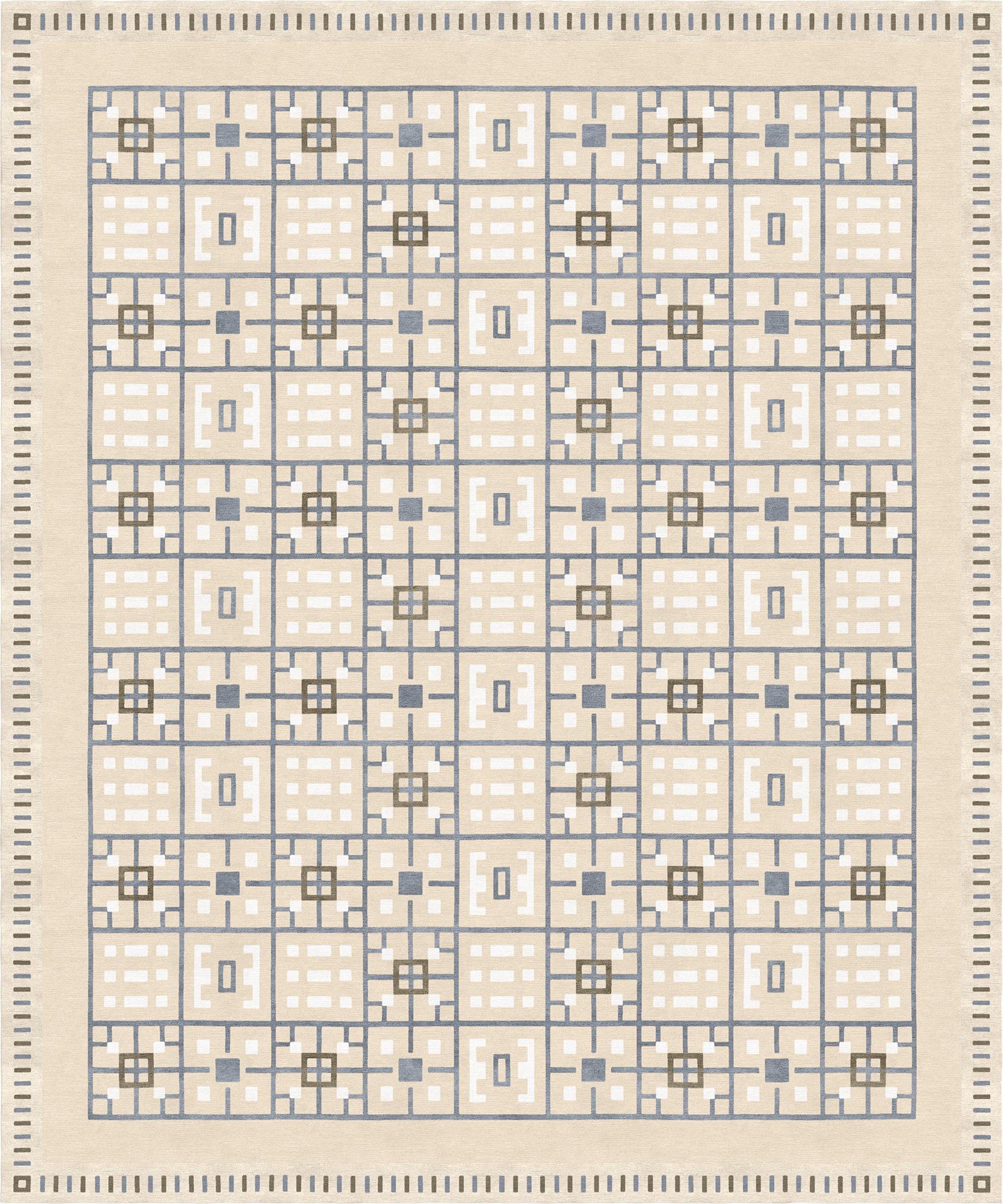Geometric Patterned Art Deco rug natural Wool Silk - Leleu Laurel Nude  For Sale