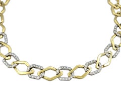 Geometric Pavé Diamond Open Link Chain Necklace in Two-Tone 18 Karat Gold