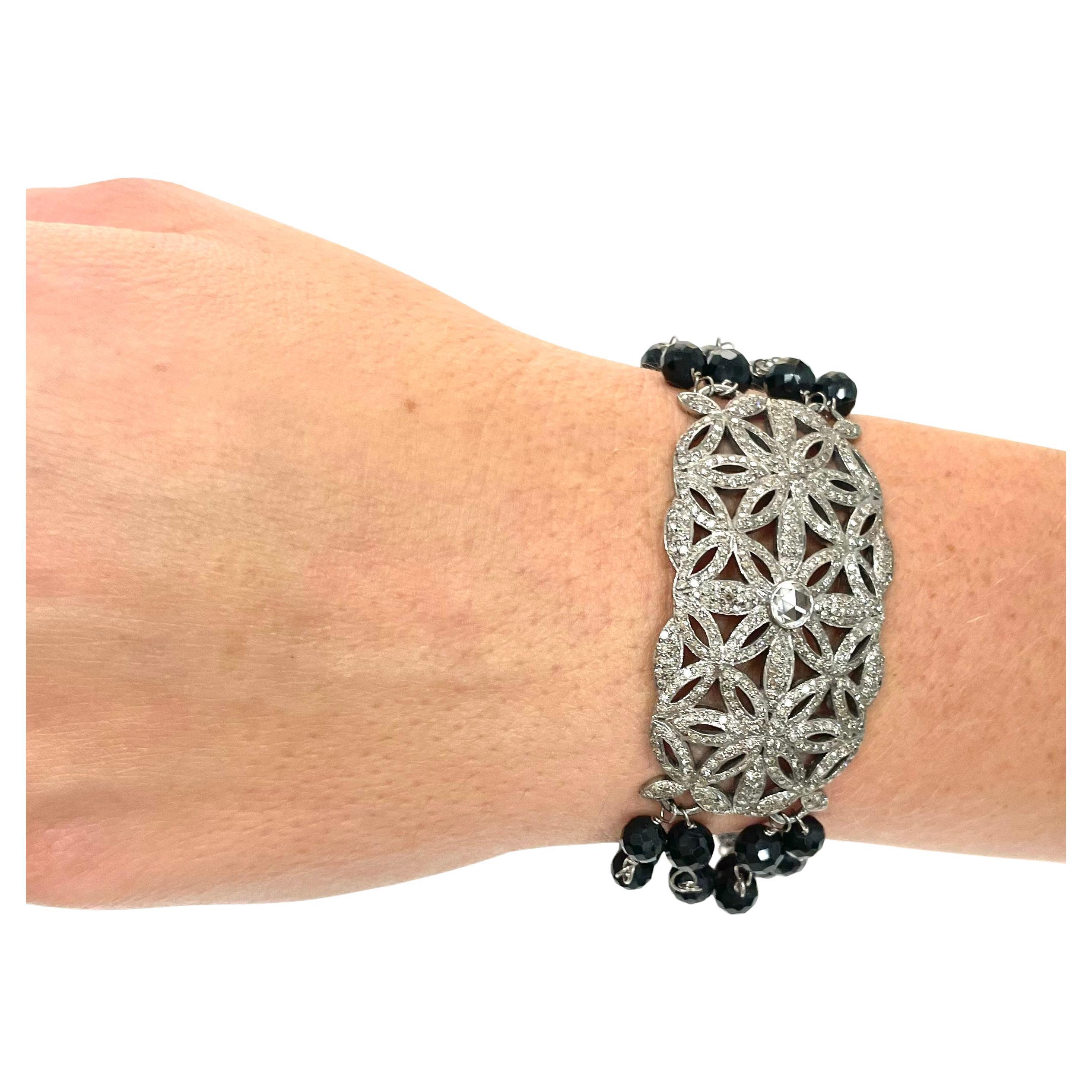 Geometrische Pave-Diamantplakette mit schwarzem Spinell-Armband (Kunsthandwerker*in) im Angebot