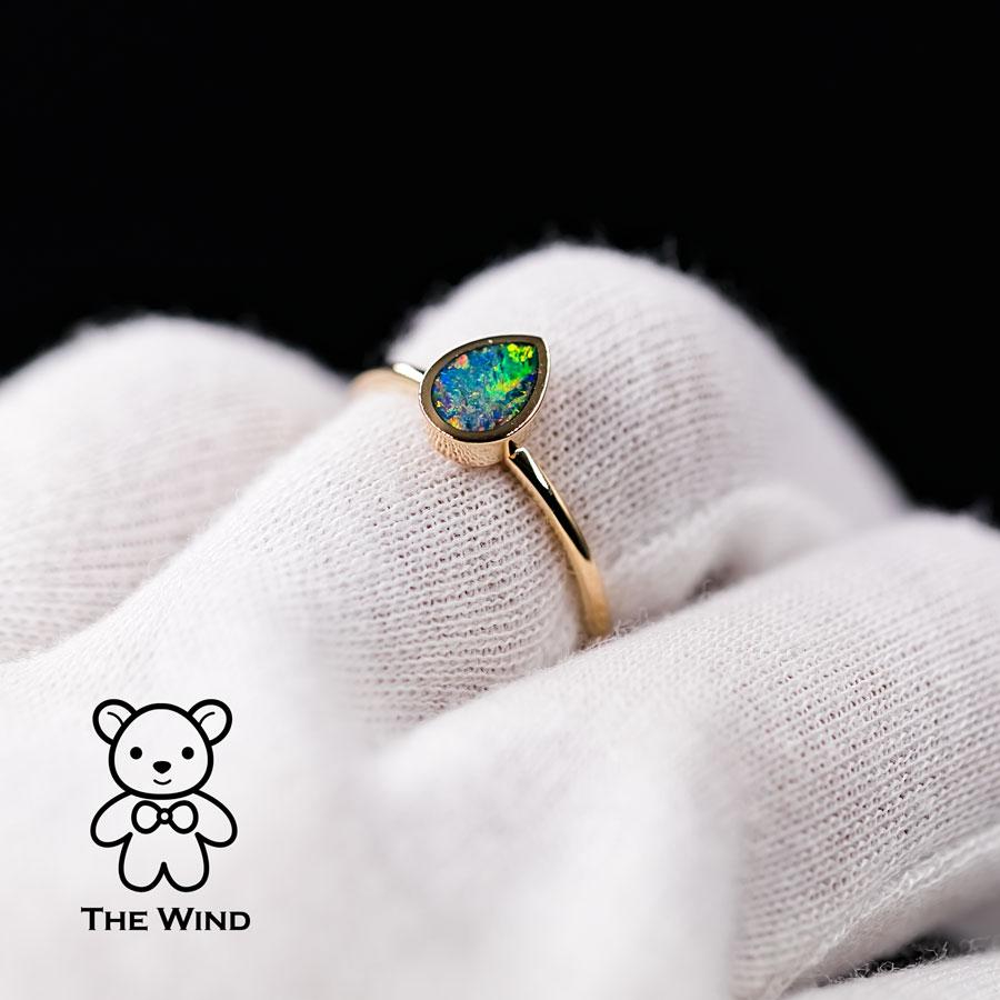 Women's or Men's Geometric Pear Shaped Australian Doublet Opal Engagement Ring 14K Yellow Gold