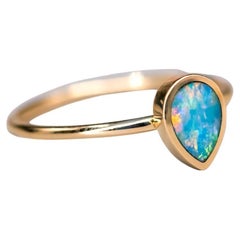 Used Geometric Pear Shaped Australian Doublet Opal Engagement Ring 14K Yellow Gold