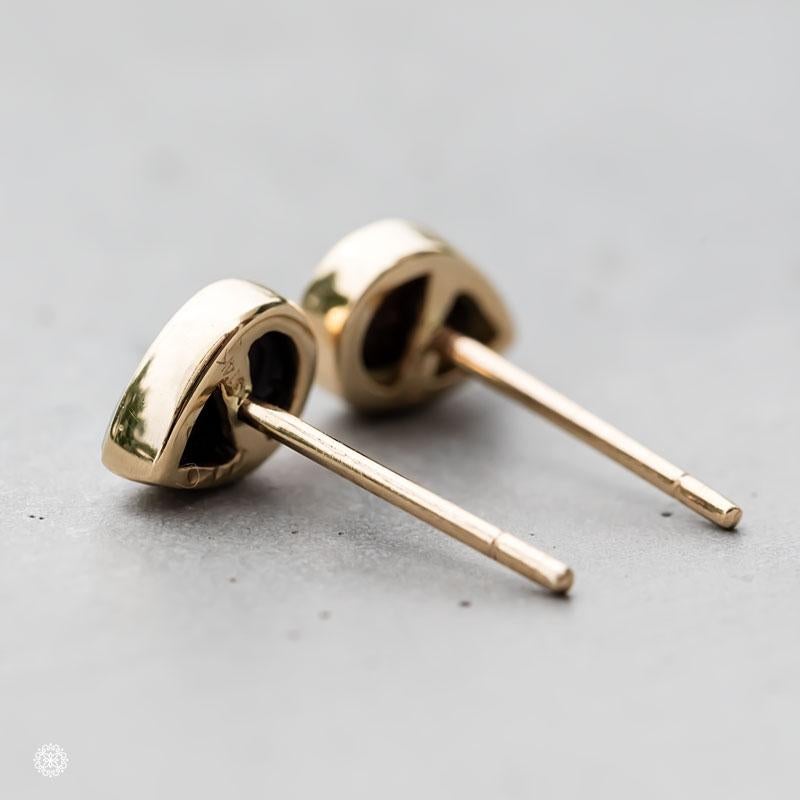 Pear Cut Geometric Pear Shaped Australian Doublet Opal Stud Earrings 14K Yellow Gold For Sale